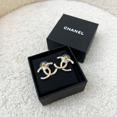 Chanel 23K CC Logo Earrings Black and White Rhinestones in GHW