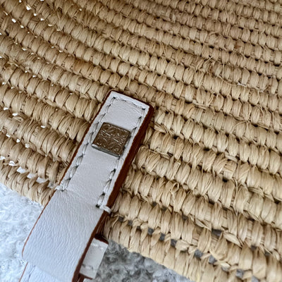 Loewe Small Anagram Square Tote Bag in Beige Raffia and White Leather
