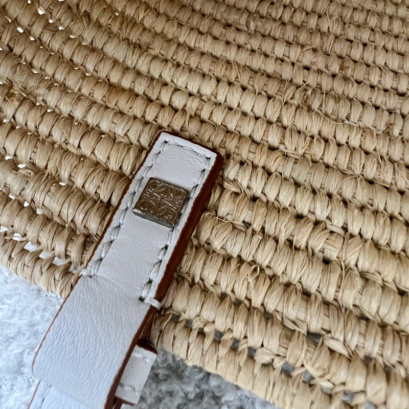 Loewe Small Anagram Square Tote Bag in Beige Raffia and White Leather