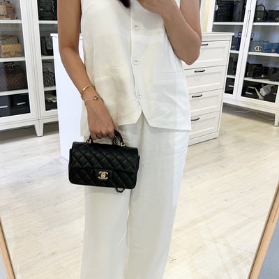 Chanel Classic Top Handle Mini Rectangle Flap in Black Lambskin and LGHW (Model: AS2431)