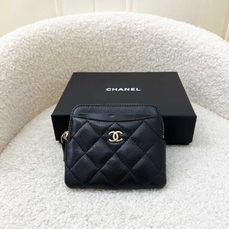 Chanel Zipped Square Compact Wallet in Black Caviar and LGHW