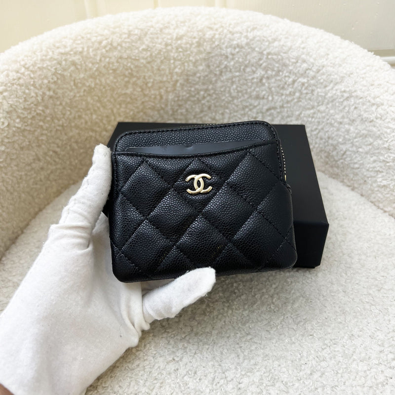 Chanel Zipped Square Compact Wallet in Black Caviar and LGHW