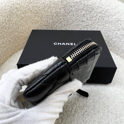 Chanel Zipped Square Compact Wallet in Black Caviar and LGHW