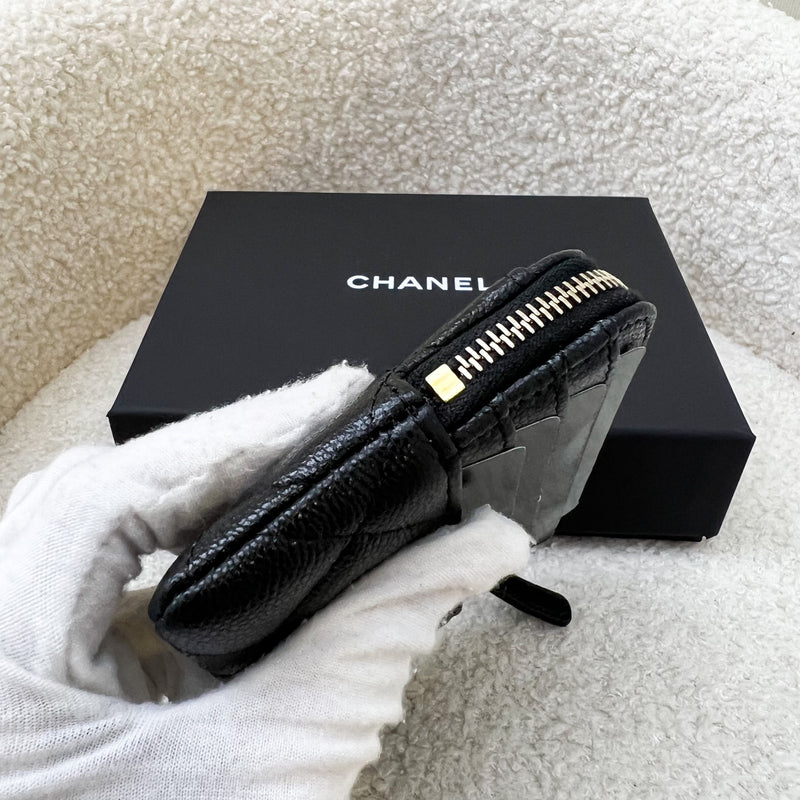 Chanel Zipped Square Compact Wallet in Black Caviar and LGHW