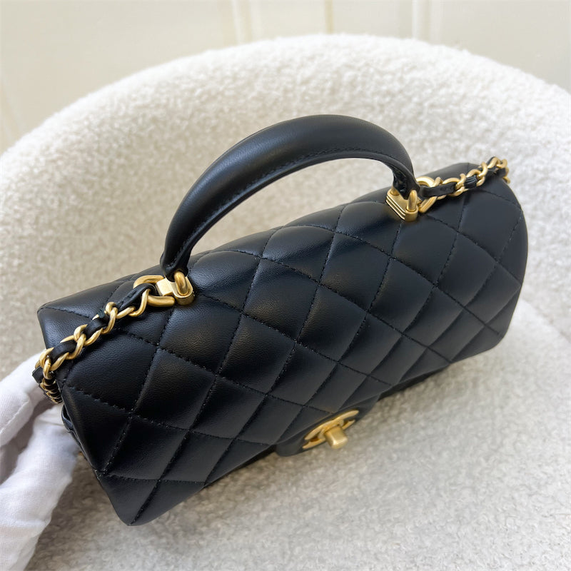 Chanel Top Handle Mini Rectangle Flap in Black Lambskin and AGHW