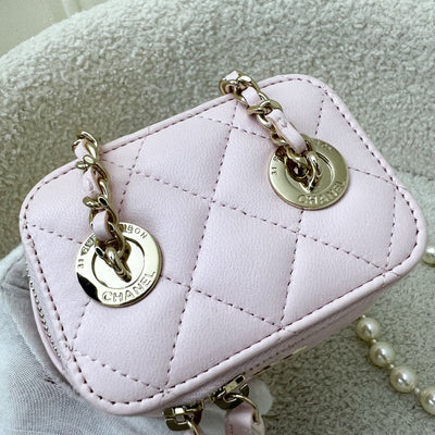 Chanel Mini Vanity with Pearl Chain in Pink Lambskin and LGHW (Model: AP2581)