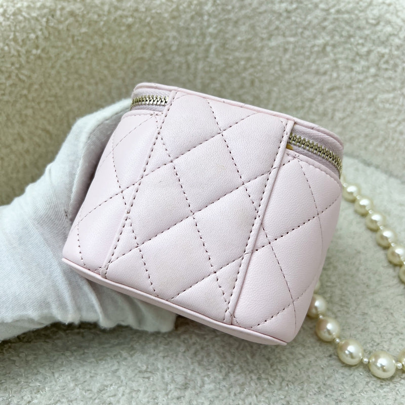 Chanel Mini Vanity with Pearl Chain in Pink Lambskin and LGHW (Model: AP2581)