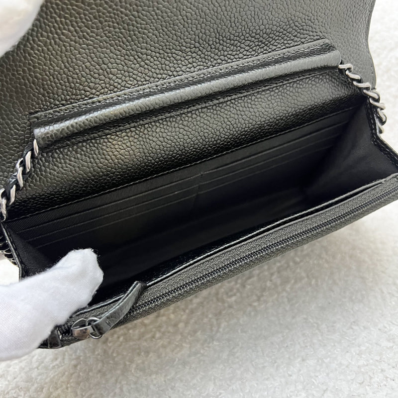 Chanel Classic Wallet on Chain WOC in Charcoal Grey Caviar and RHW