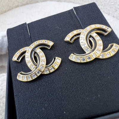 Chanel CC Logo Earrings with Crystals / Black Enamel in GHW