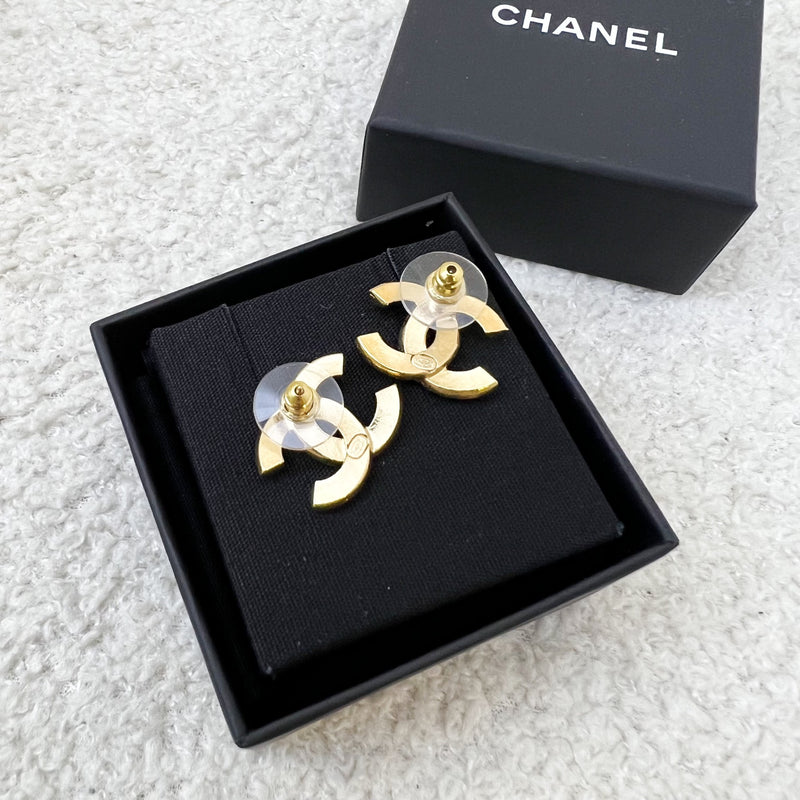 Chanel CC Logo Earrings with Crystals / Black Enamel in GHW