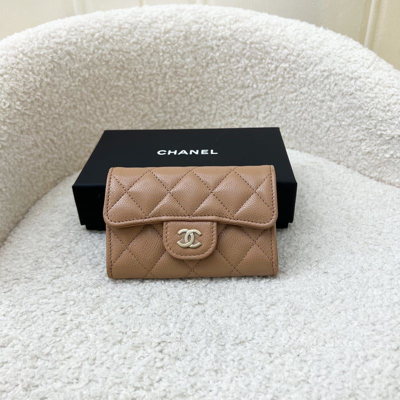 Chanel Classic Snap Card Holder in 23B Dark Beige Caviar and GHW