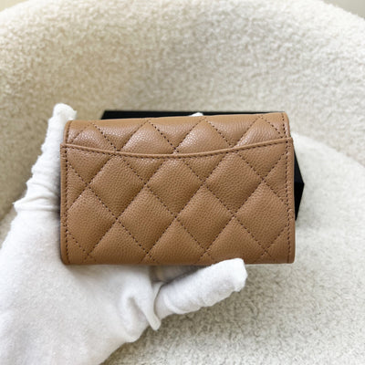 Chanel Classic Snap Card Holder in 23B Dark Beige Caviar and GHW