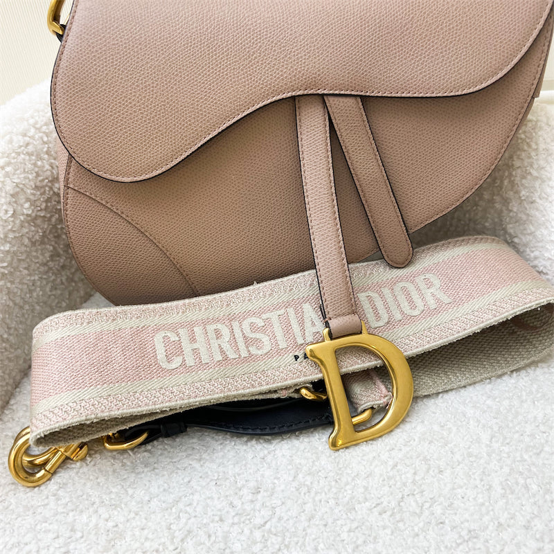 Dior Medium Saddle Bag in Nude Pink Grained Leather and AGHW (With Strap)