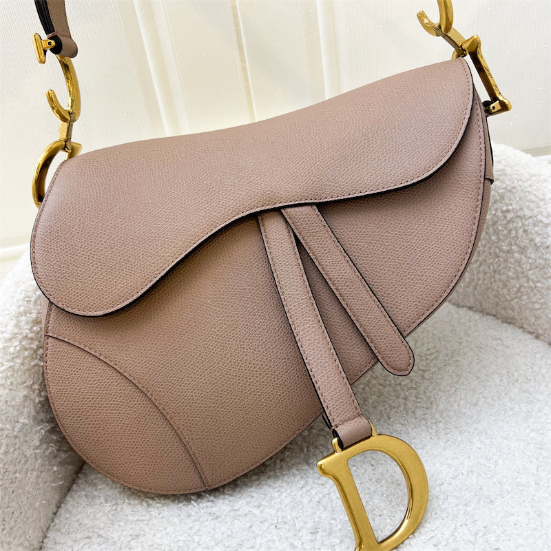 Dior Medium Saddle Bag in Nude Pink Grained Leather and AGHW (With Strap)