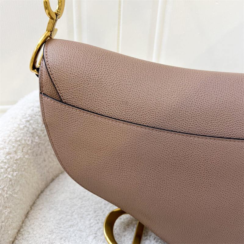 Dior Medium Saddle Bag in Nude Pink Grained Leather and AGHW (With Strap)