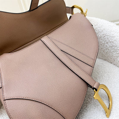 Dior Medium Saddle Bag in Nude Pink Grained Leather and AGHW (With Strap)