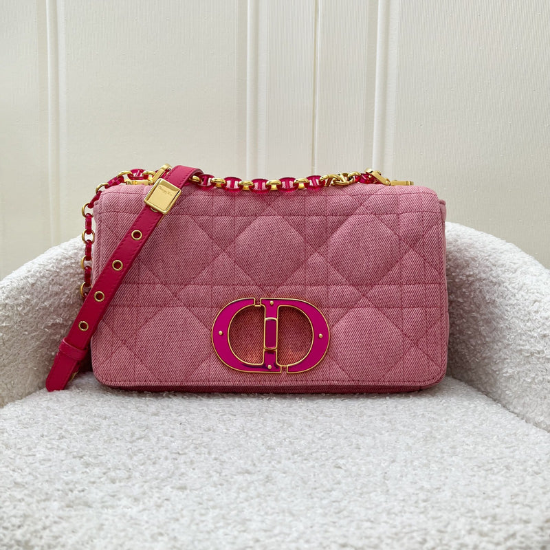 Dior Medium Caro Flap in Bright Pink Macrocannage Denim, Fluorescent Pink Transparent Resin &