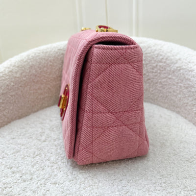 Dior Medium Caro Flap in Bright Pink Macrocannage Denim, Fluorescent Pink Transparent Resin 'CD' Twist Clasp