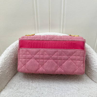 Dior Medium Caro Flap in Bright Pink Macrocannage Denim, Fluorescent Pink Transparent Resin 'CD' Twist Clasp