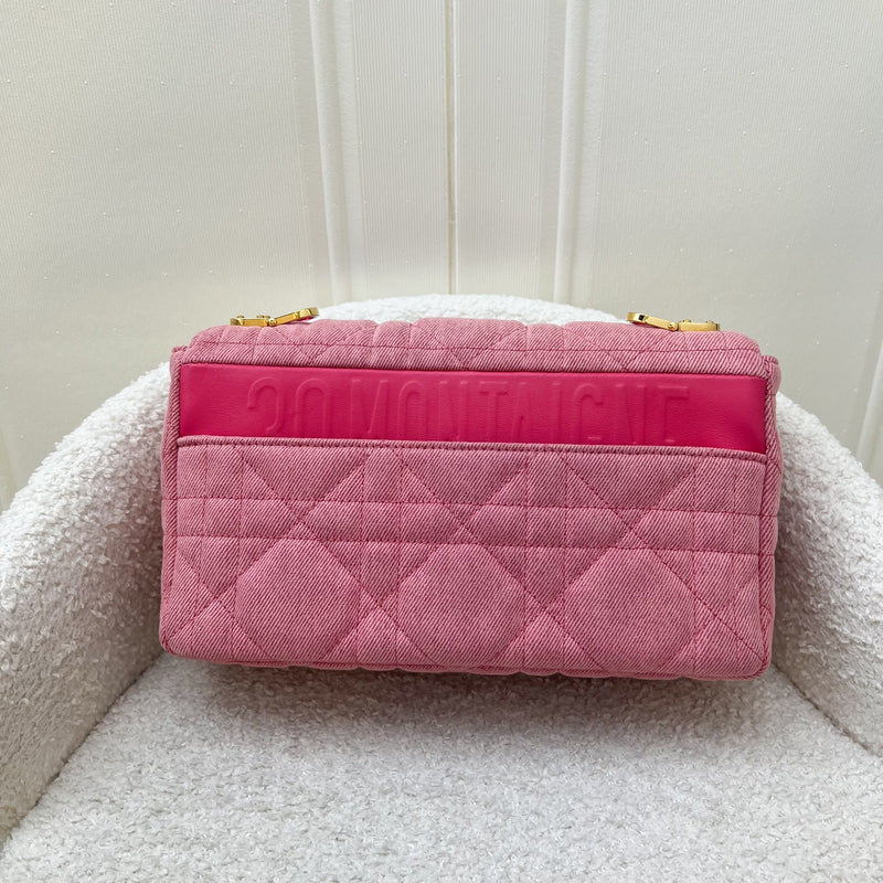 Dior Medium Caro Flap in Bright Pink Macrocannage Denim, Fluorescent Pink Transparent Resin &