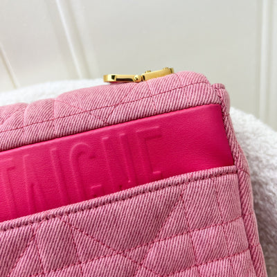 Dior Medium Caro Flap in Bright Pink Macrocannage Denim, Fluorescent Pink Transparent Resin 'CD' Twist Clasp