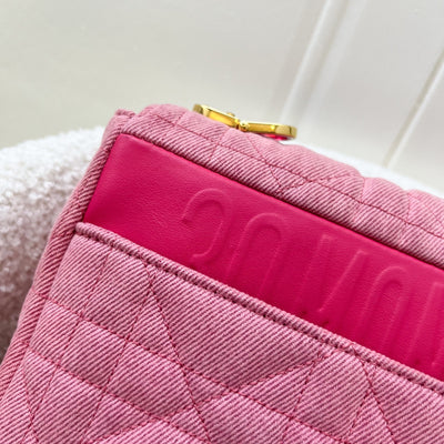 Dior Medium Caro Flap in Bright Pink Macrocannage Denim, Fluorescent Pink Transparent Resin 'CD' Twist Clasp