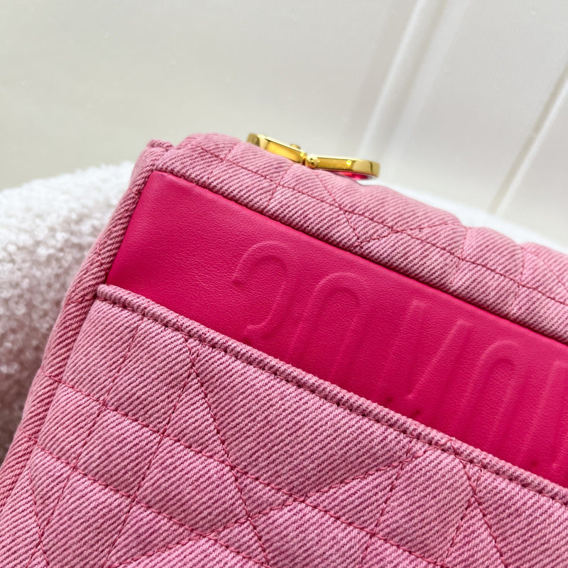 Dior Medium Caro Flap in Bright Pink Macrocannage Denim, Fluorescent Pink Transparent Resin &