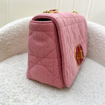 Dior Medium Caro Flap in Bright Pink Macrocannage Denim, Fluorescent Pink Transparent Resin 'CD' Twist Clasp