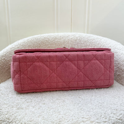 Dior Medium Caro Flap in Bright Pink Macrocannage Denim, Fluorescent Pink Transparent Resin 'CD' Twist Clasp