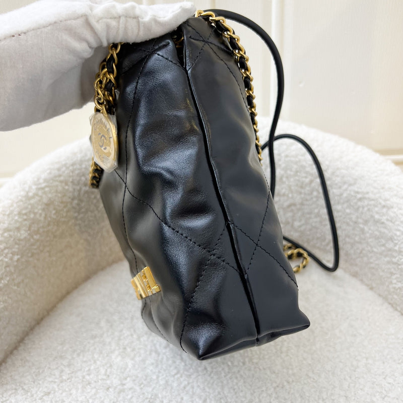 Chanel 22 Mini Hobo Handbag in Black Shiny Calfskin and GHW