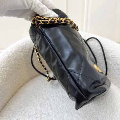 Chanel 22 Mini Hobo Handbag in Black Shiny Calfskin and GHW