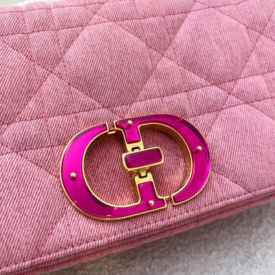 Dior Medium Caro Flap in Bright Pink Macrocannage Denim, Fluorescent Pink Transparent Resin 'CD' Twist Clasp