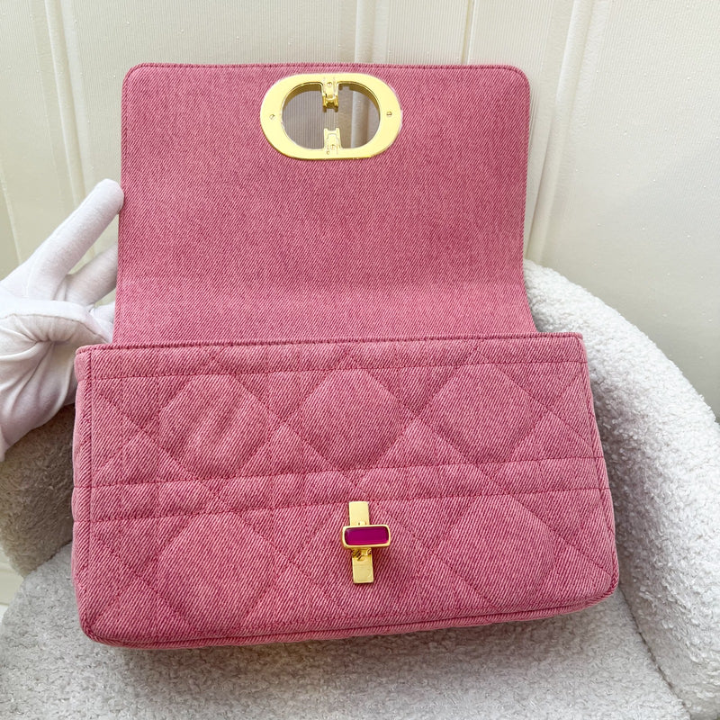 Dior Medium Caro Flap in Bright Pink Macrocannage Denim, Fluorescent Pink Transparent Resin &