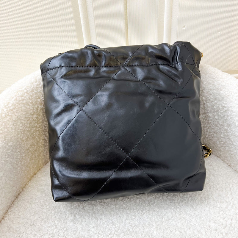 Chanel 22 Mini Hobo Handbag in Black Shiny Calfskin and GHW