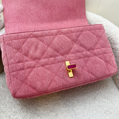 Dior Medium Caro Flap in Bright Pink Macrocannage Denim, Fluorescent Pink Transparent Resin 'CD' Twist Clasp