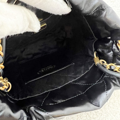 Chanel 22 Mini Hobo Handbag in Black Shiny Calfskin and GHW