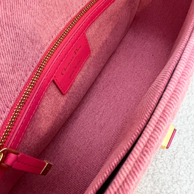 Dior Medium Caro Flap in Bright Pink Macrocannage Denim, Fluorescent Pink Transparent Resin 'CD' Twist Clasp