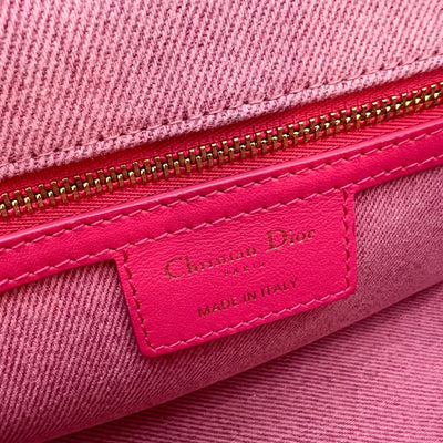 Dior Medium Caro Flap in Bright Pink Macrocannage Denim, Fluorescent Pink Transparent Resin 'CD' Twist Clasp