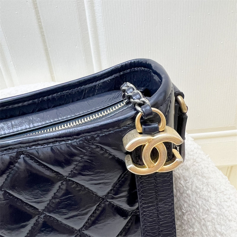 Chanel New Medium Gabrielle Hobo Bag in Midnight Blue Distressed Glossy Calfskin, Calfskin Base and 3-tone HW