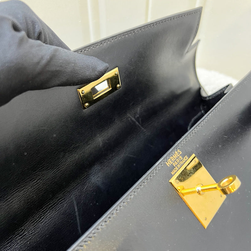 Hermes Vintage Kelly 28 Sellier in Black Noir Box Leather and GHW