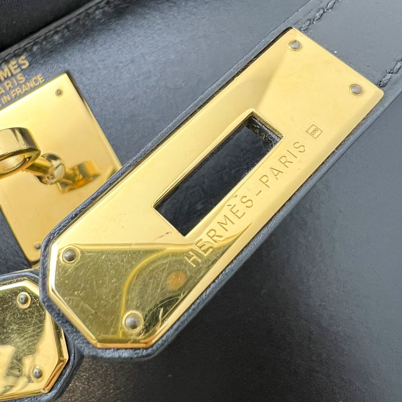 Hermes Vintage Kelly 28 Sellier in Black Noir Box Leather and GHW