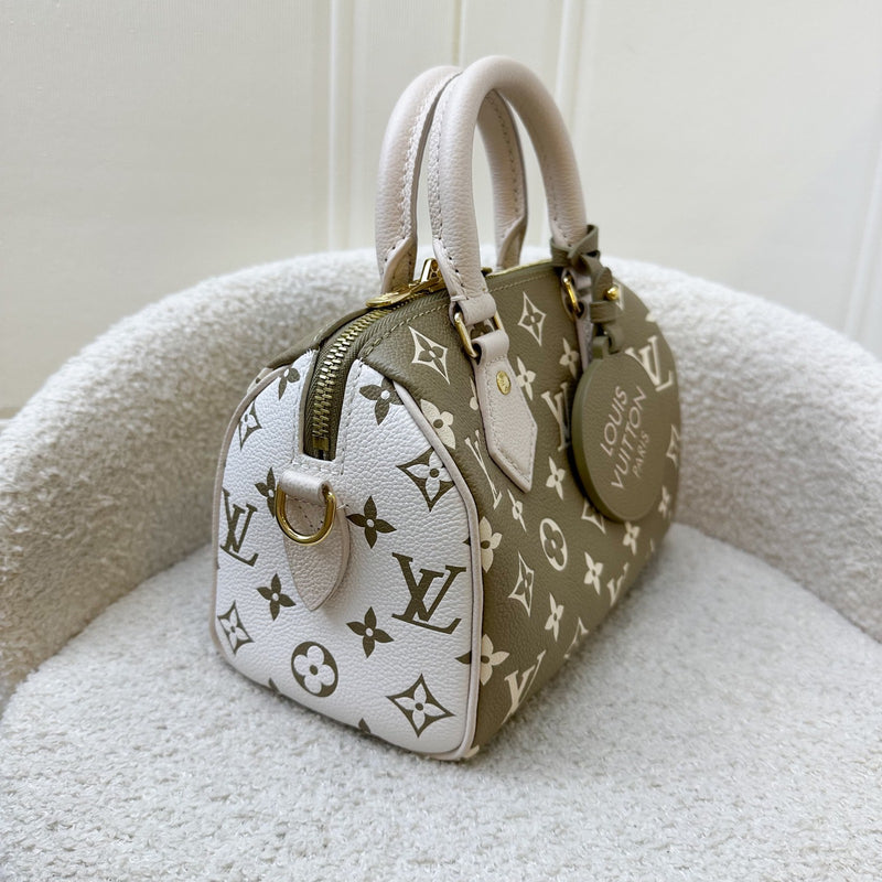 LV Limited Edition Spring in the City Speedy Bandouliere 20 in Khaki and Beige Monogram Empreinte Leather GHW (Model: M46118)