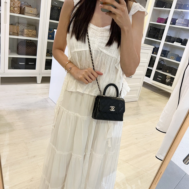 Chanel Micro Coco Handle Flap Bag in Black Caviar and LGHW (AP4244)