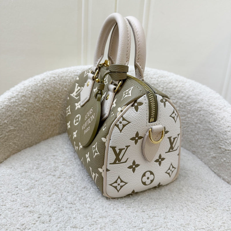 LV Limited Edition Spring in the City Speedy Bandouliere 20 in Khaki and Beige Monogram Empreinte Leather GHW (Model: M46118)