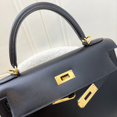 Hermes Vintage Kelly 28 Sellier in Black Noir Box Leather and GHW