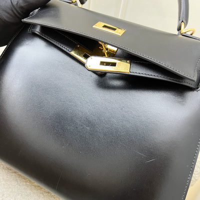 Hermes Vintage Kelly 28 Sellier in Black Noir Box Leather and GHW