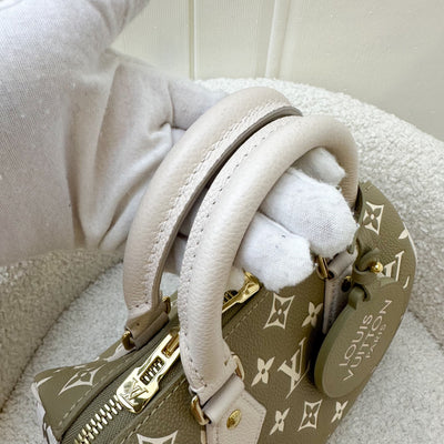 LV Limited Edition Spring in the City Speedy Bandouliere 20 in Khaki and Beige Monogram Empreinte Leather GHW (Model: M46118)