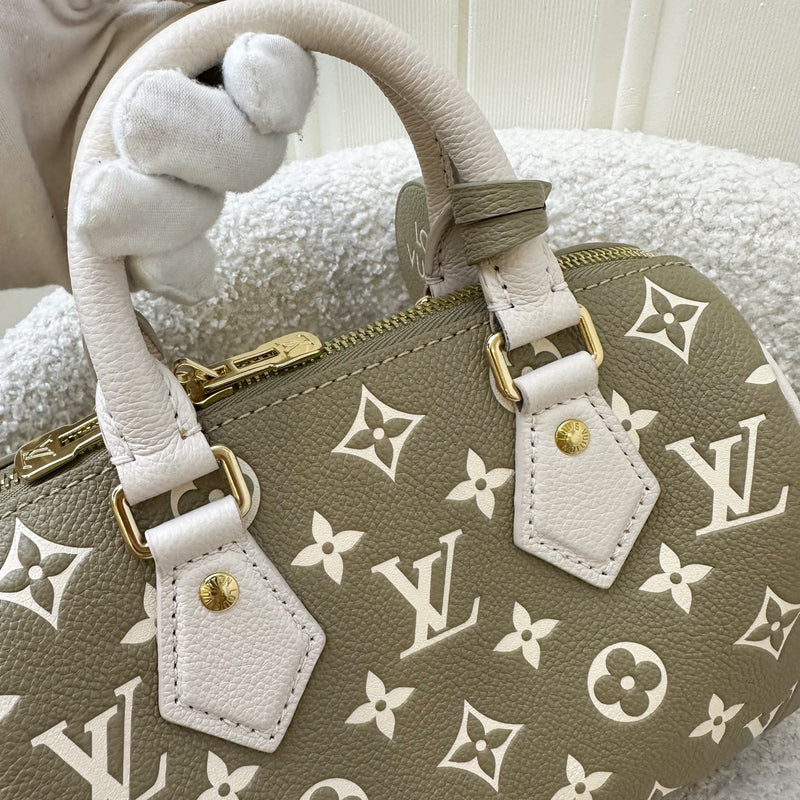 LV Limited Edition Spring in the City Speedy Bandouliere 20 in Khaki and Beige Monogram Empreinte Leather GHW (Model: M46118)