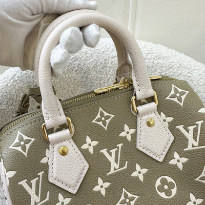 LV Limited Edition Spring in the City Speedy Bandouliere 20 in Khaki and Beige Monogram Empreinte Leather GHW (Model: M46118)