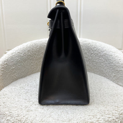 Hermes Vintage Kelly 28 Sellier in Black Noir Box Leather and GHW